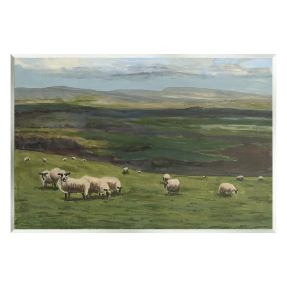 Stupell Industries Flock of Sheep Grazing Animals & Insects Painting Unframed Art Print Wall Art, 15 x 10