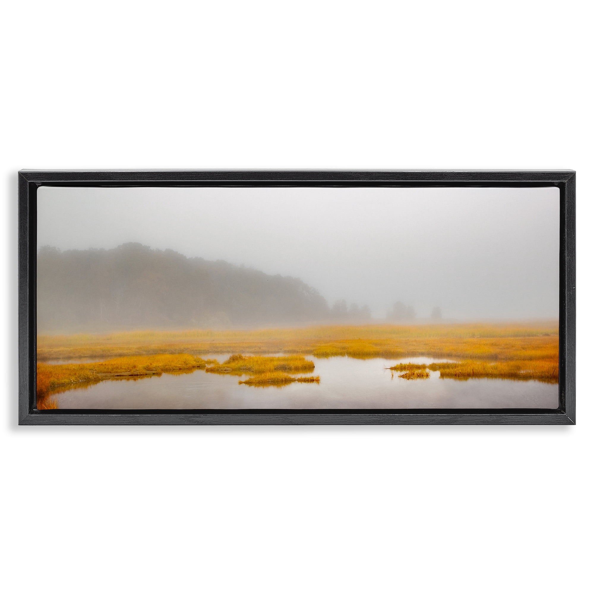 Stupell Industries Flooded Marshland Landscape Landscape Photography Black Floater Framed Canvas Art Print Wall Art, 31 x 14
