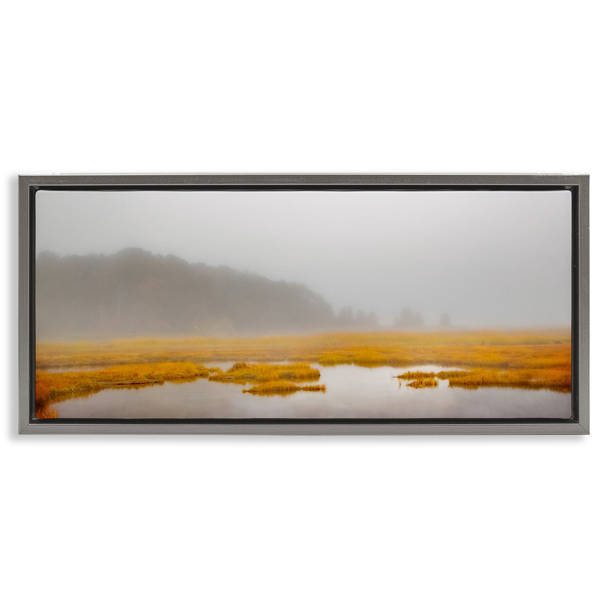 Stupell Industries Flooded Marshland Landscape Landscape Photography Gray Floater Framed Canvas Art Print Wall Art, 31 x 14