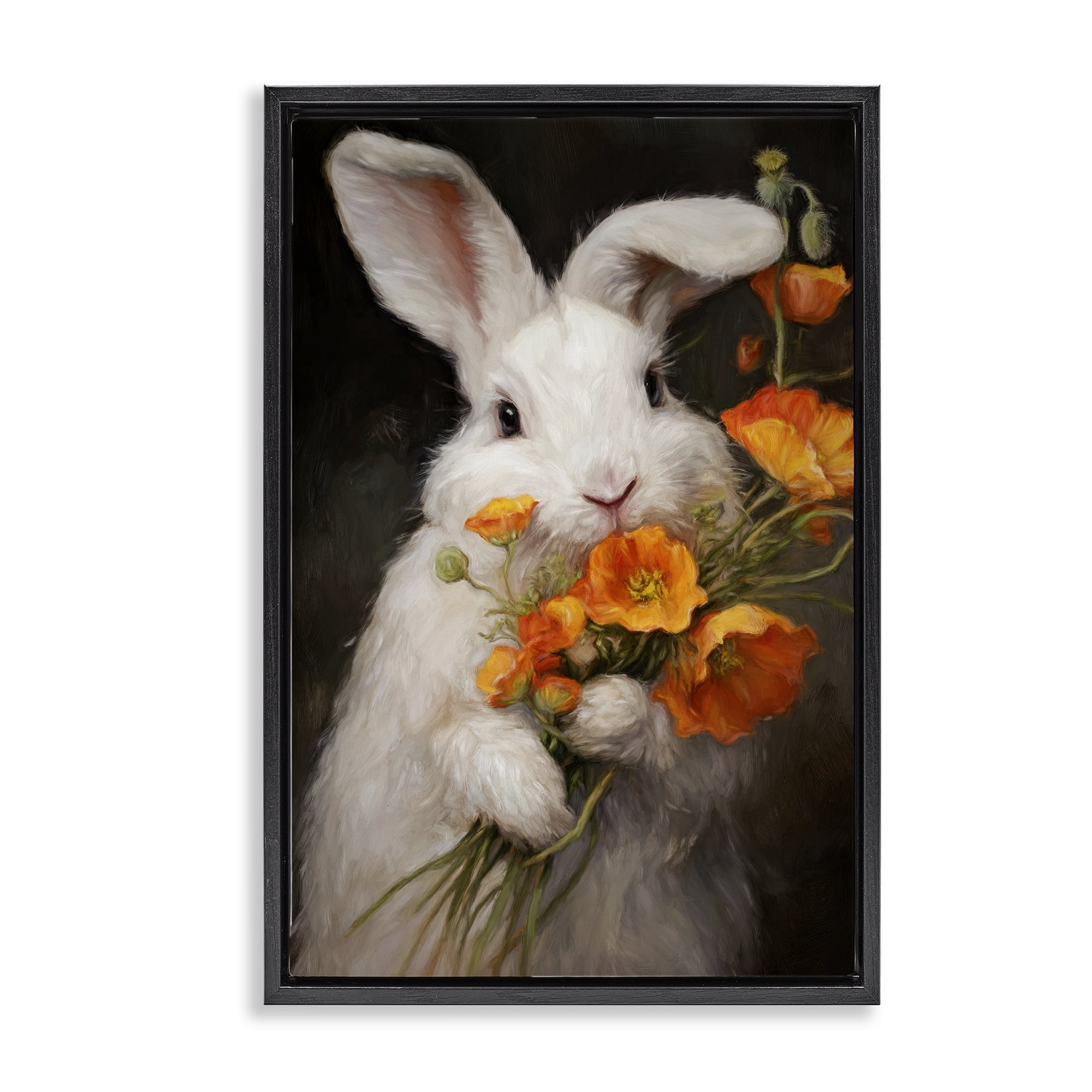 Stupell Industries Floppy Loves Her Poppies Black Framed Floater Canvas Wall Art, design by Tina LeCour