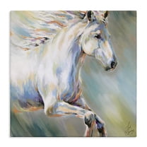 Stupell Industries Flora White Horse Running Animals Painting Wrapped Canvas Canvas Art Print Wall Art, 17 x 17