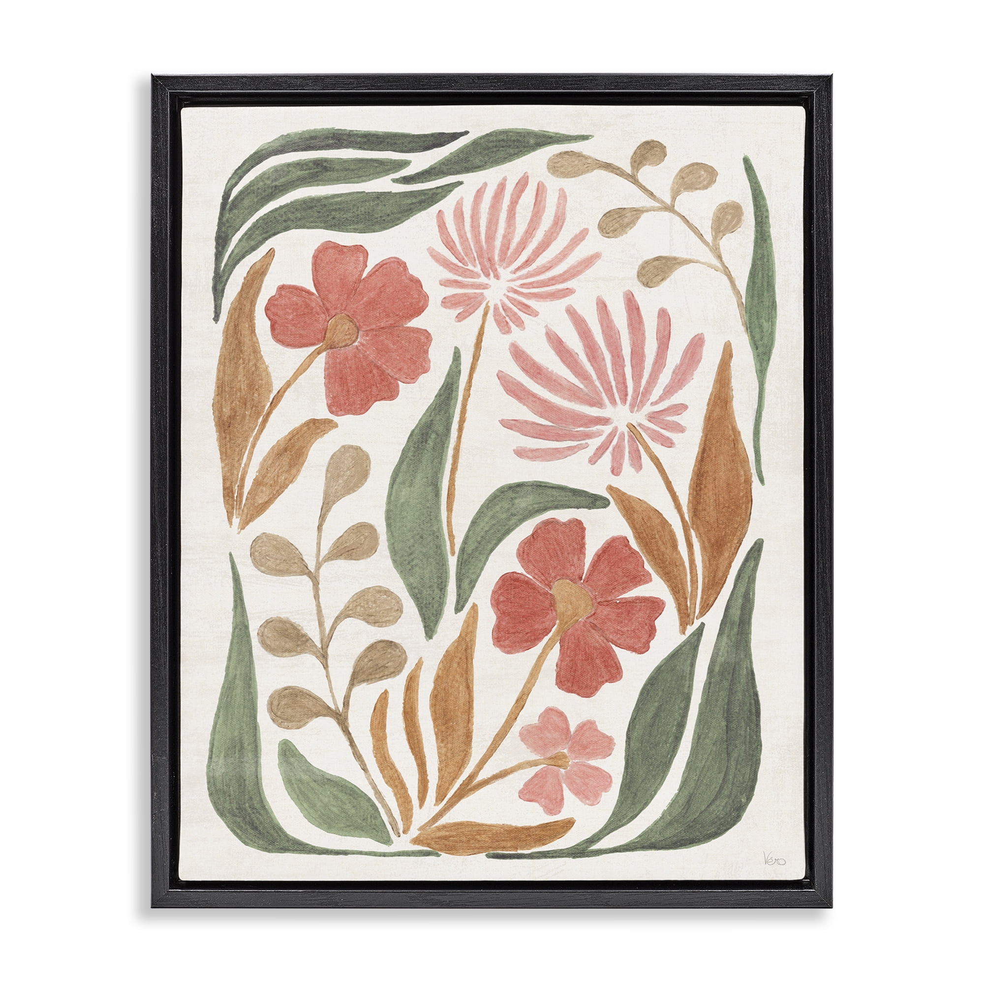 Stupell Industries Floral Abstract Pattern Botanical & Floral Painting Black Floater Framed Art Print Wall Art, 25 x 31