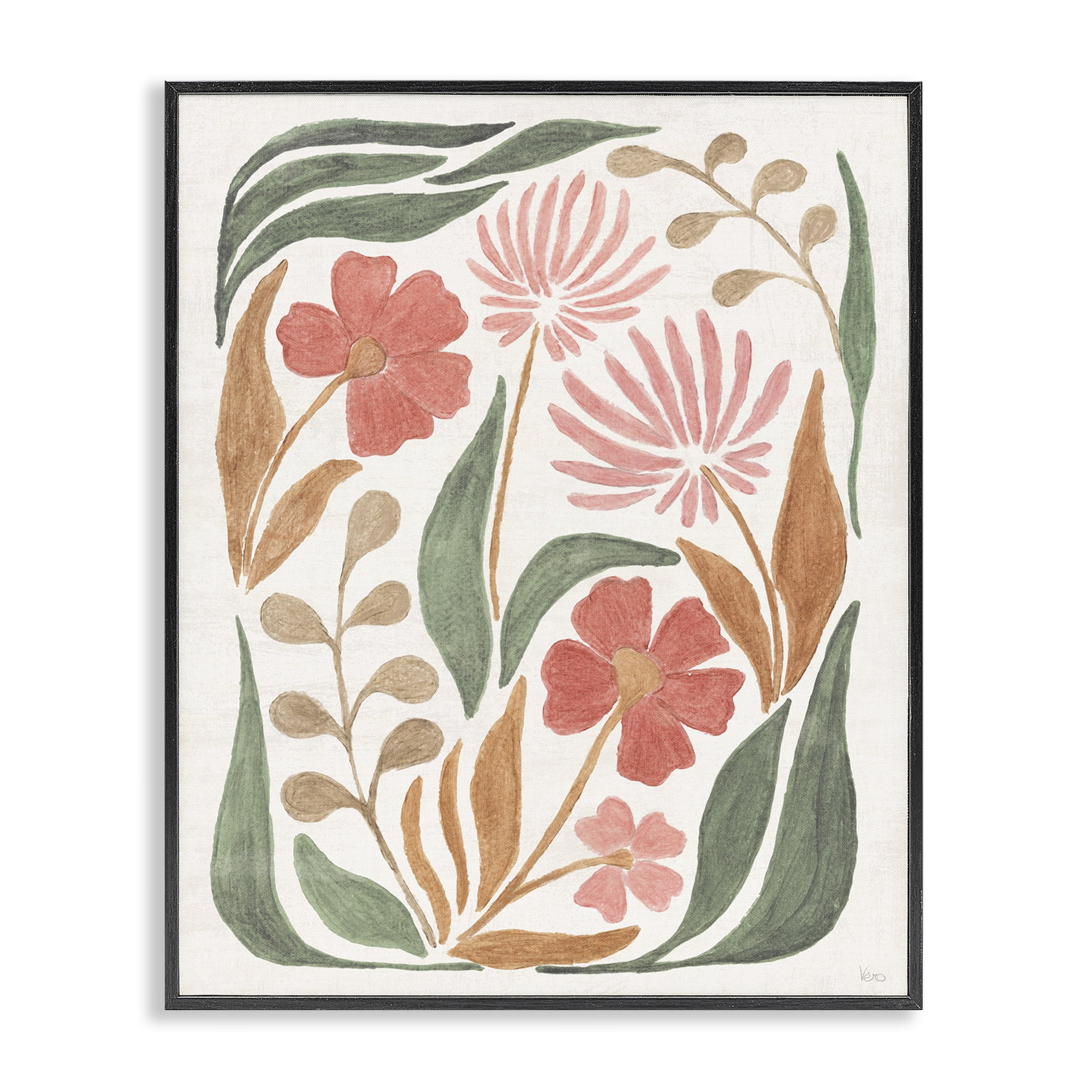 Stupell Industries Floral Abstract Pattern Botanical & Floral Painting Black Framed Art Print Wall Art, 24 x 30