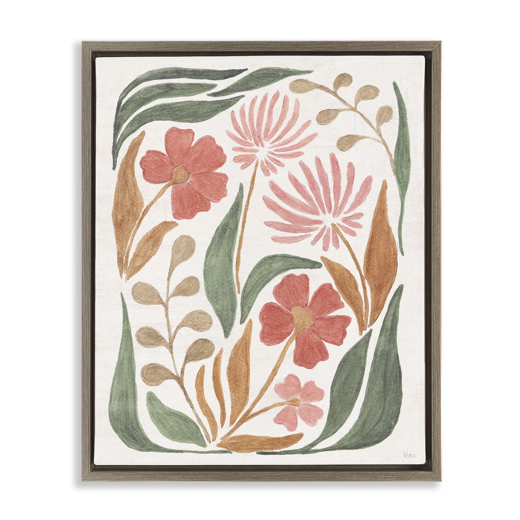 Stupell Industries Floral Abstract Pattern Botanical & Floral Painting Brown Floater Framed Art Print Wall Art, 17 x 21