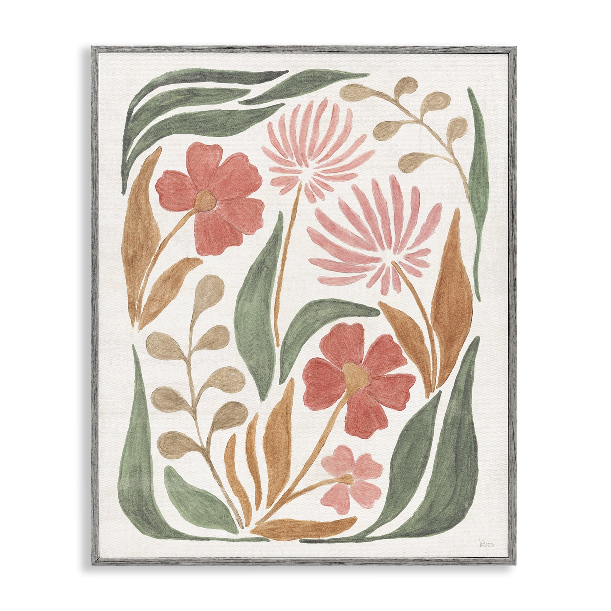 Stupell Industries Floral Abstract Pattern Botanical & Floral Painting Gray Framed Art Print Wall Art, 16 x 20