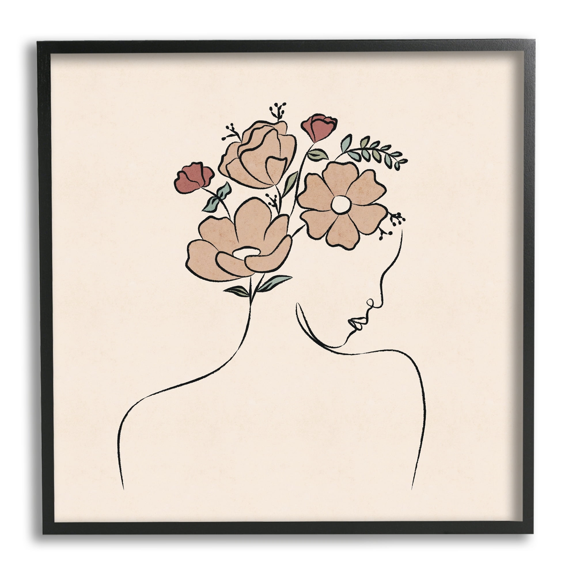 Stupell Industries Floral Abstract Woman Face Blossoms Line Doodle Graphic Art Black Framed Art Print Wall Art, Design by JJ Design House LLC