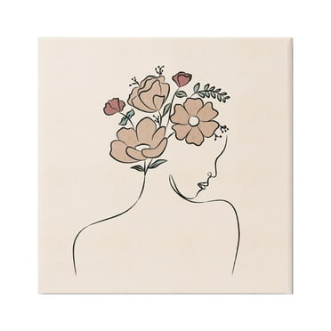 Stupell Industries Floral Abstract Woman Face Blossoms Line Doodle Graphic Art Gallery Wrapped Canvas Print Wall Art, Design by JJ Design House LLC