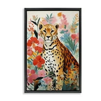 Stupell Industries Floral Adorned Leopard Animals & Insects Painting Black Floater Framed Canvas Art Print Wall Art, 17 x 25