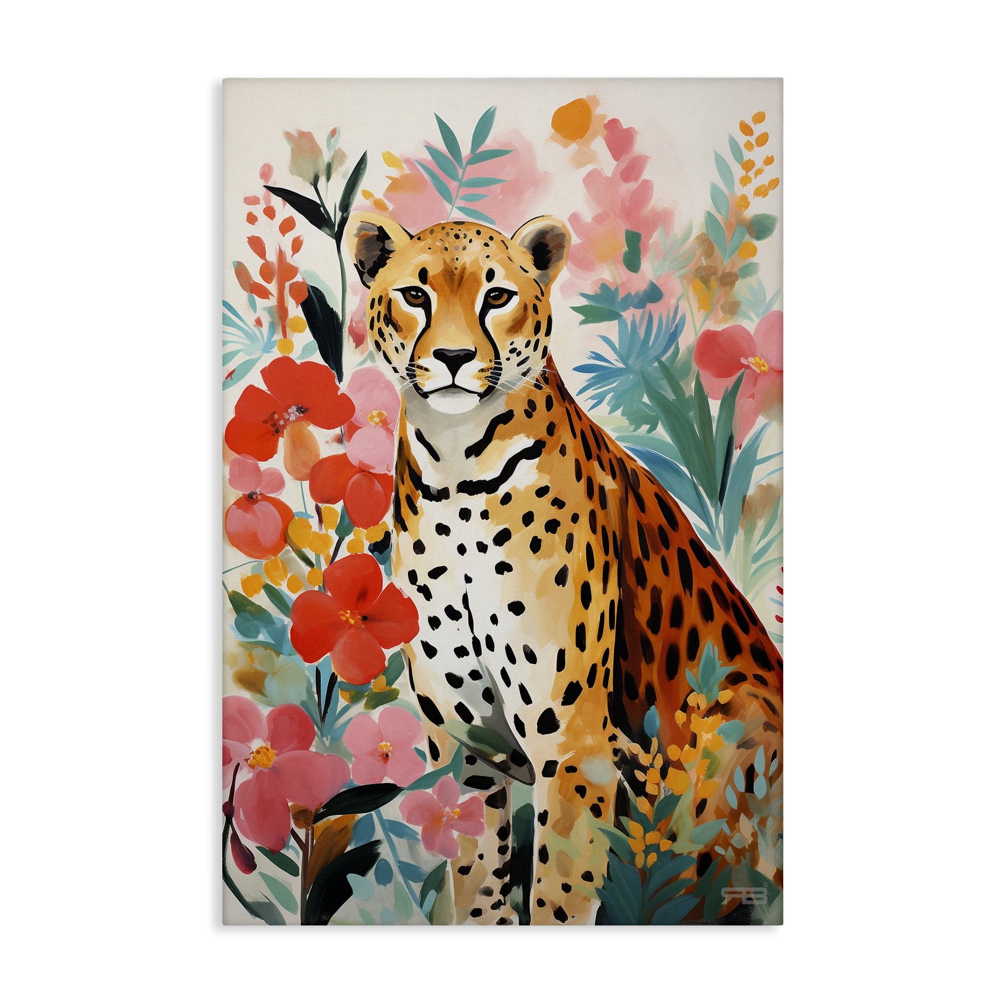 Stupell Industries Floral Adorned Leopard Animals & Insects Painting Gallery Wrapped Canvas Art Print Wall Art, 20 x 30
