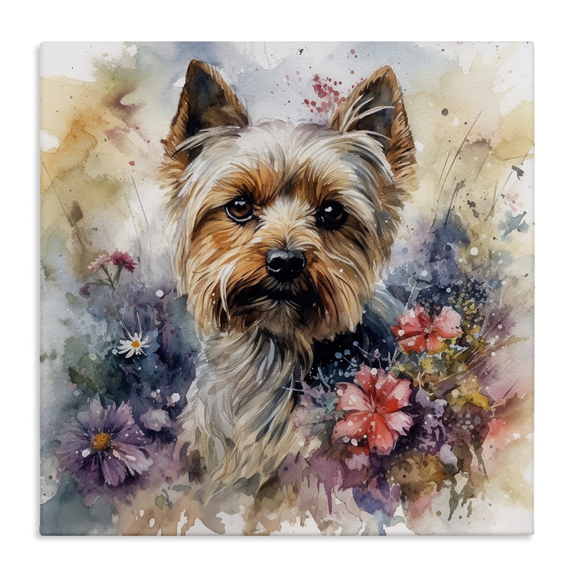 Stupell Industries Floral Adorned Yorkie Animals & Insects Painting Gallery Wrapped Canvas Art Print Wall Art, 36 x 36