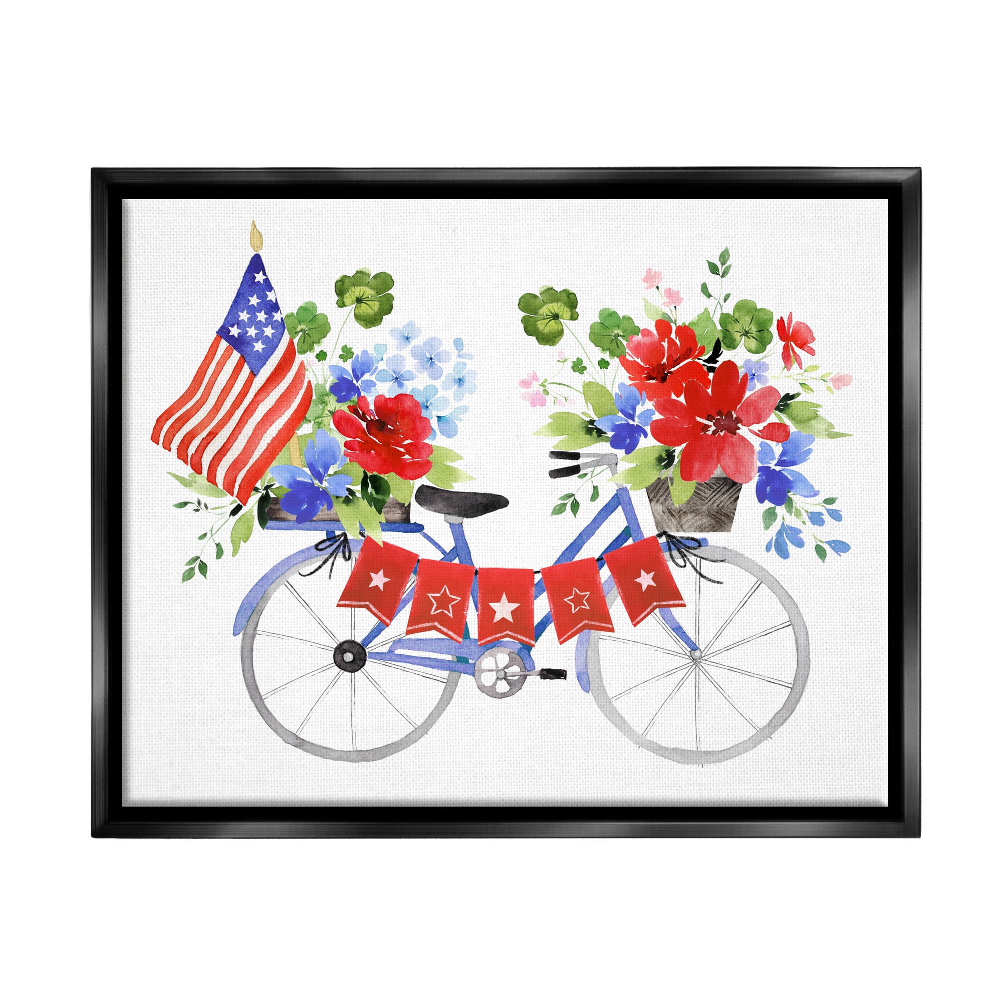 Stupell Industries Floral Americana Bicycle Transportation Painting Black Floater Framed Art Print Wall Art, 31 x 25