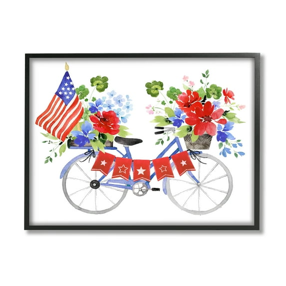 Stupell Industries Floral Americana Bicycle Transportation Painting Black Framed Art Print Wall Art, 14 x 11