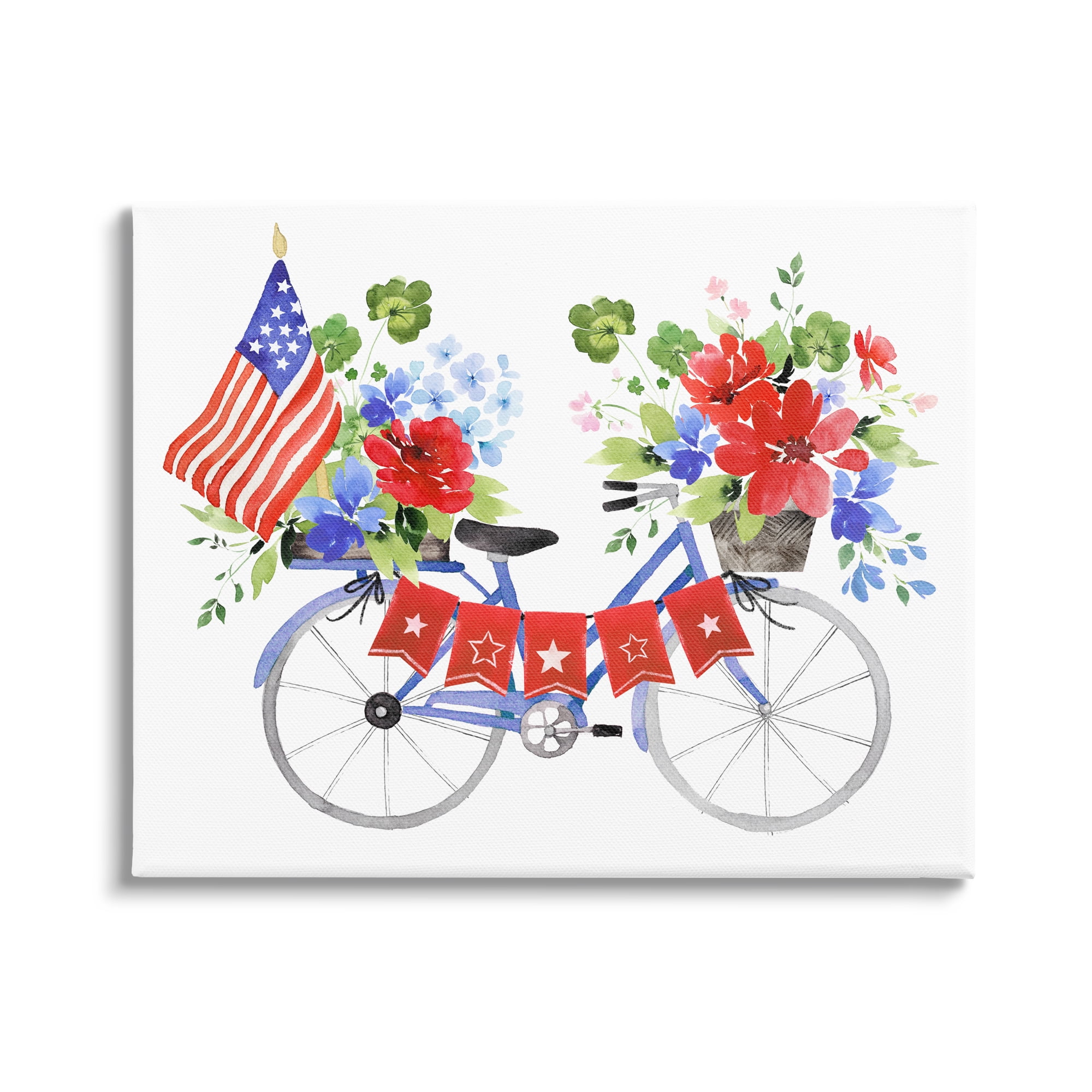 Stupell Industries Floral Americana Bicycle Transportation Painting Gallery Wrapped Canvas Print Wall Art, 30 x 24