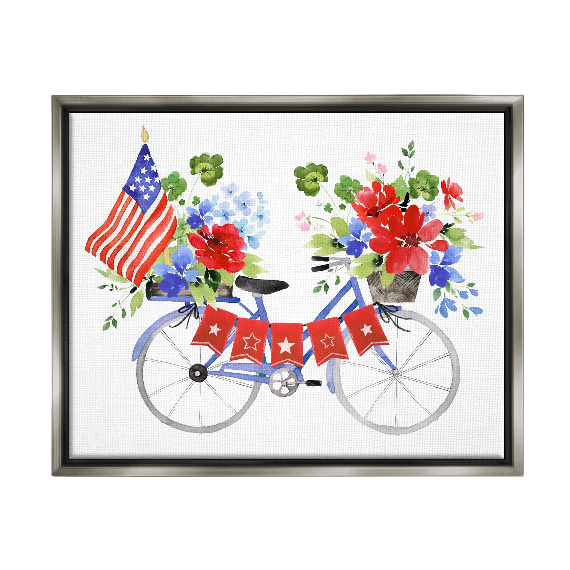 Stupell Industries Floral Americana Bicycle Transportation Painting Gray Floater Framed Art Print Wall Art, 21 x 17