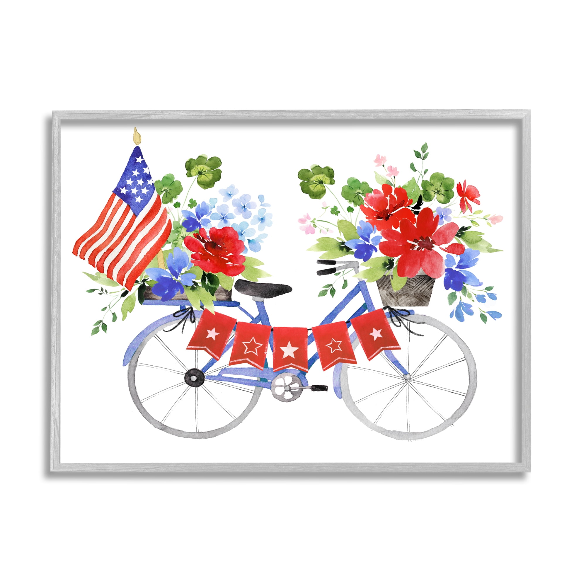 Stupell Industries Floral Americana Bicycle Transportation Painting Gray Framed Art Print Wall Art, 14 x 11