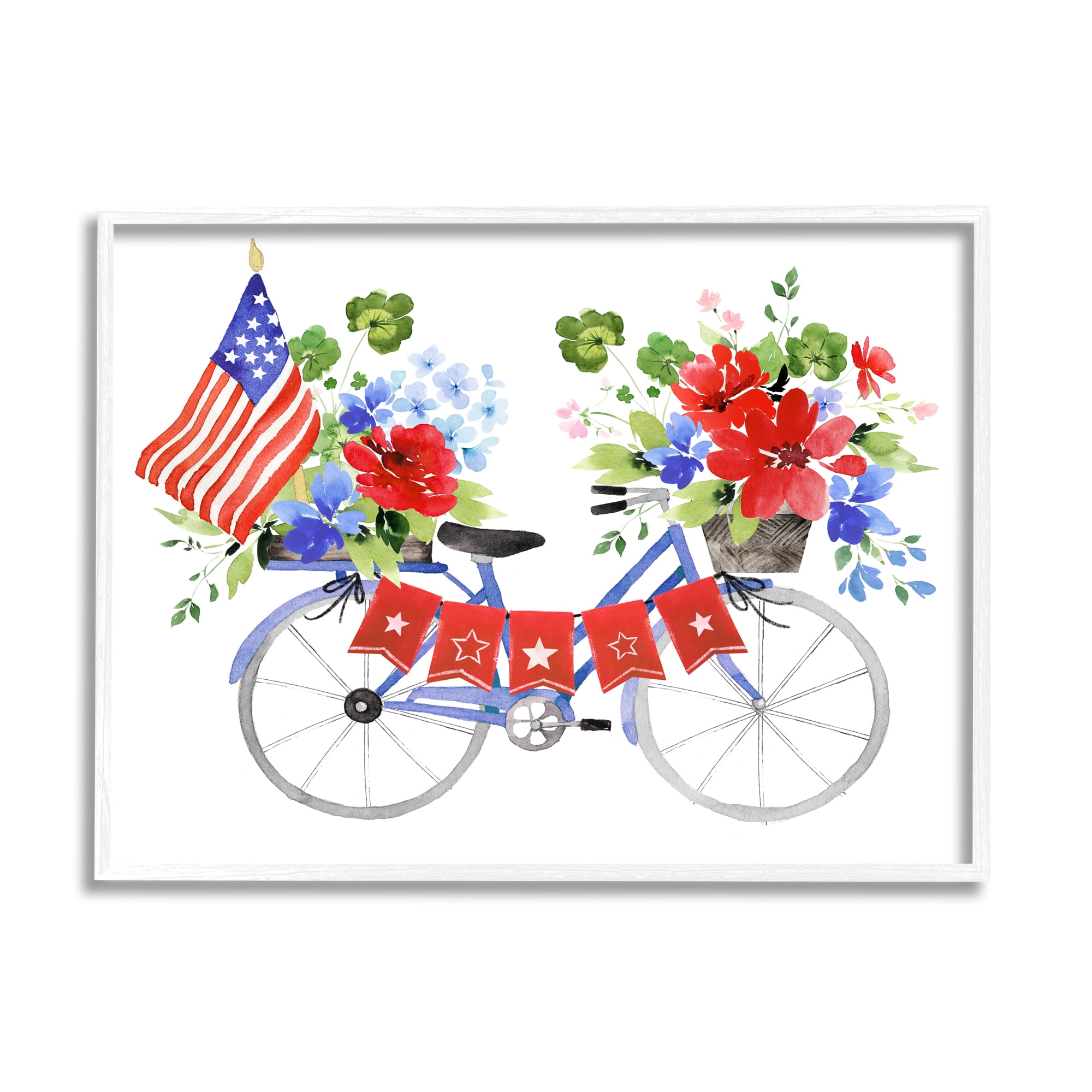 Stupell Industries Floral Americana Bicycle Transportation Painting White Framed Art Print Wall Art, 20 x 16