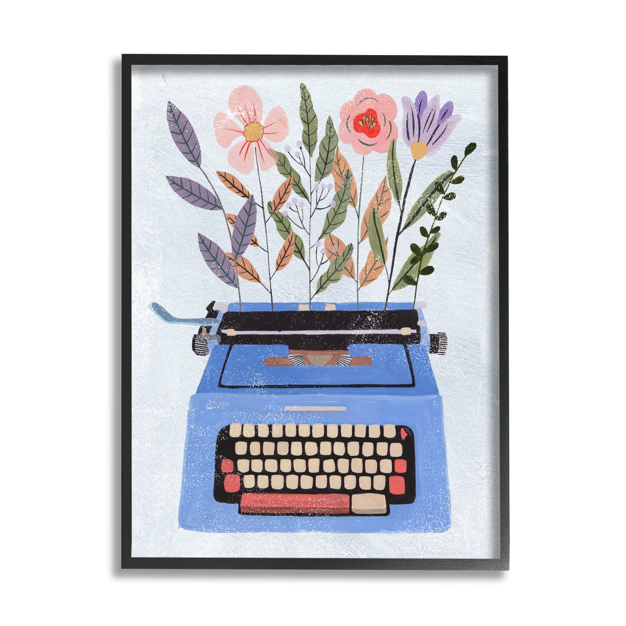 Stupell Industries Floral Arrangement Botanicals Blue Vintage Typewriter Collage , 24 x 30, Design by Melissa Wang