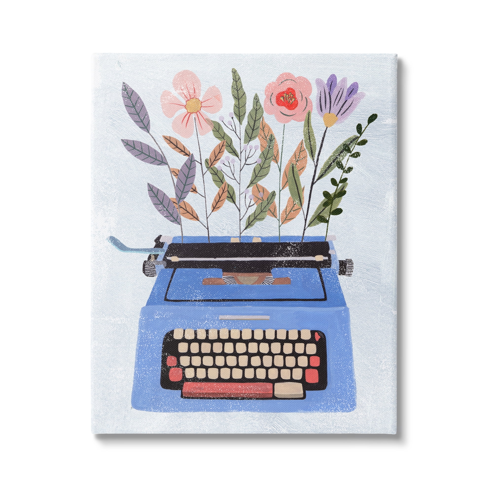 Stupell Industries Floral Arrangement Botanicals Blue Vintage Typewriter Collage , 36 x 48, Design by Melissa Wang