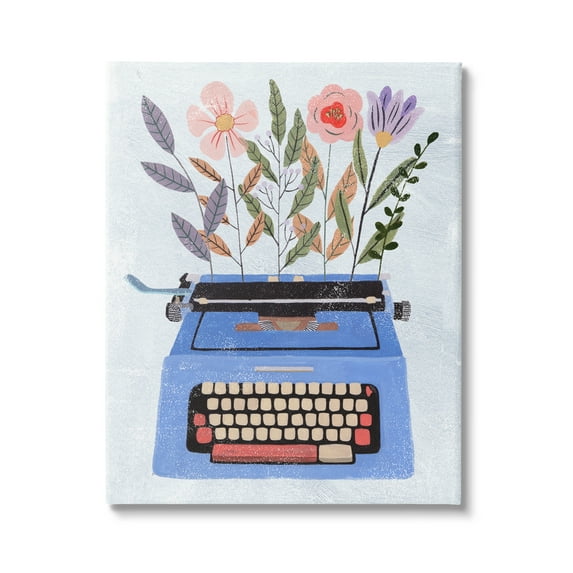 Stupell Industries Floral Arrangement Botanicals Blue Vintage Typewriter Collage , 36 x 48, Design by Melissa Wang