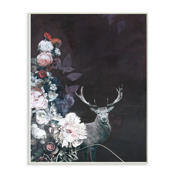 Stupell Industries Floral Arrangement and Buck Antlers Vintage Design Graphic Art Unframed Art Print Wall Art, 10x15, by Design Fabrikken