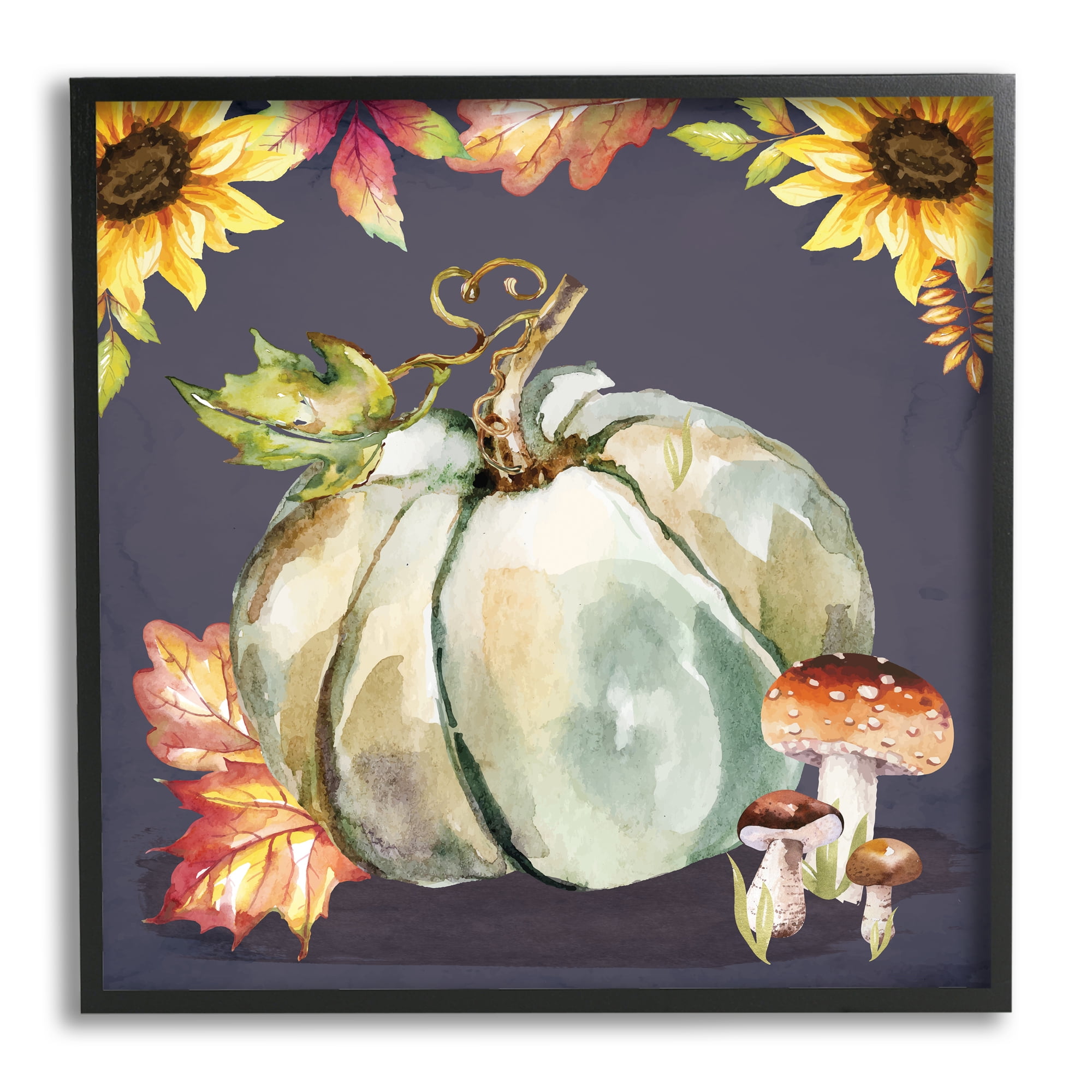 Stupell Industries Floral Autumn Pumpkin & Mushrooms Holiday Painting Black Framed Art Print Wall Art