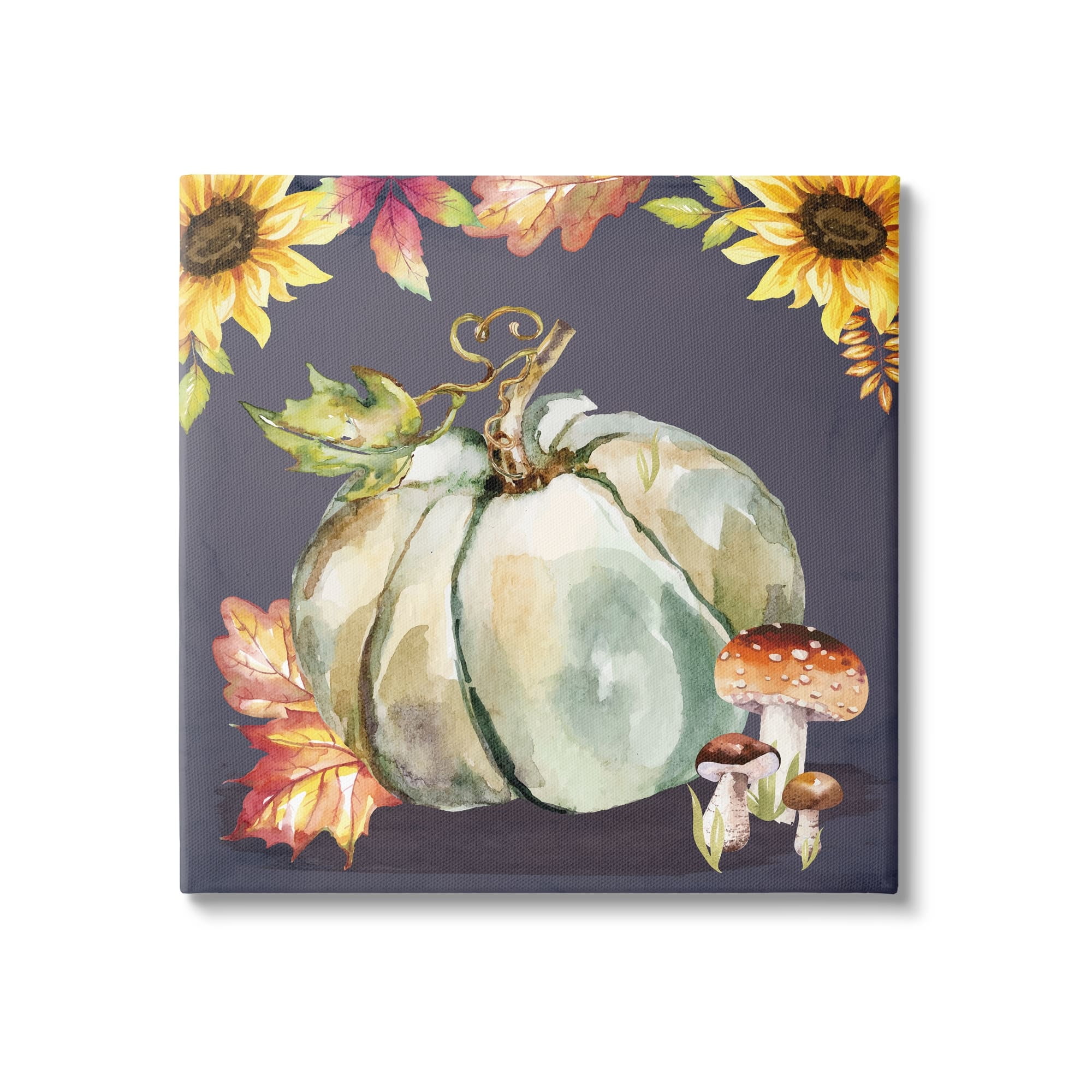 Stupell Industries Floral Autumn Pumpkin & Mushrooms Holiday Painting Gallery Wrapped Canvas Print Wall Art