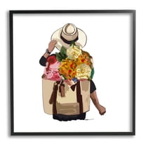 Stupell Industries Floral Backpack Mixed Blooms Summertime Sun Hat Graphic Art Black Framed Art Print Wall Art, Design by Amelia Noyes