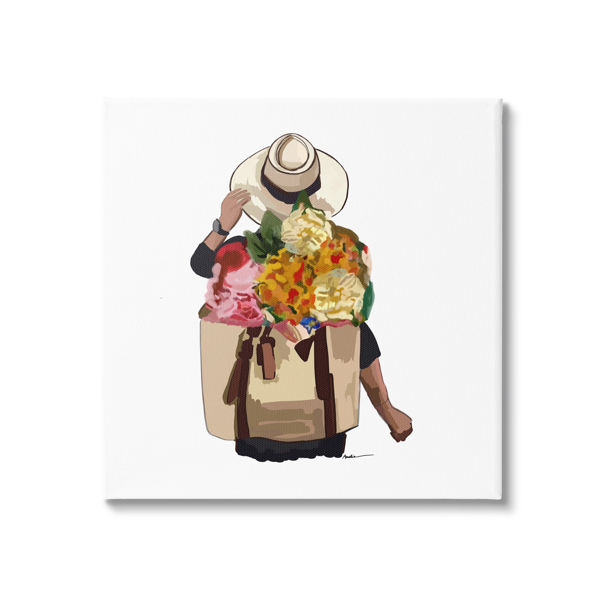 Stupell Industries Floral Backpack Mixed Blooms Summertime Sun Hat Graphic Art Gallery Wrapped Canvas Print Wall Art, Design by Amelia Noyes