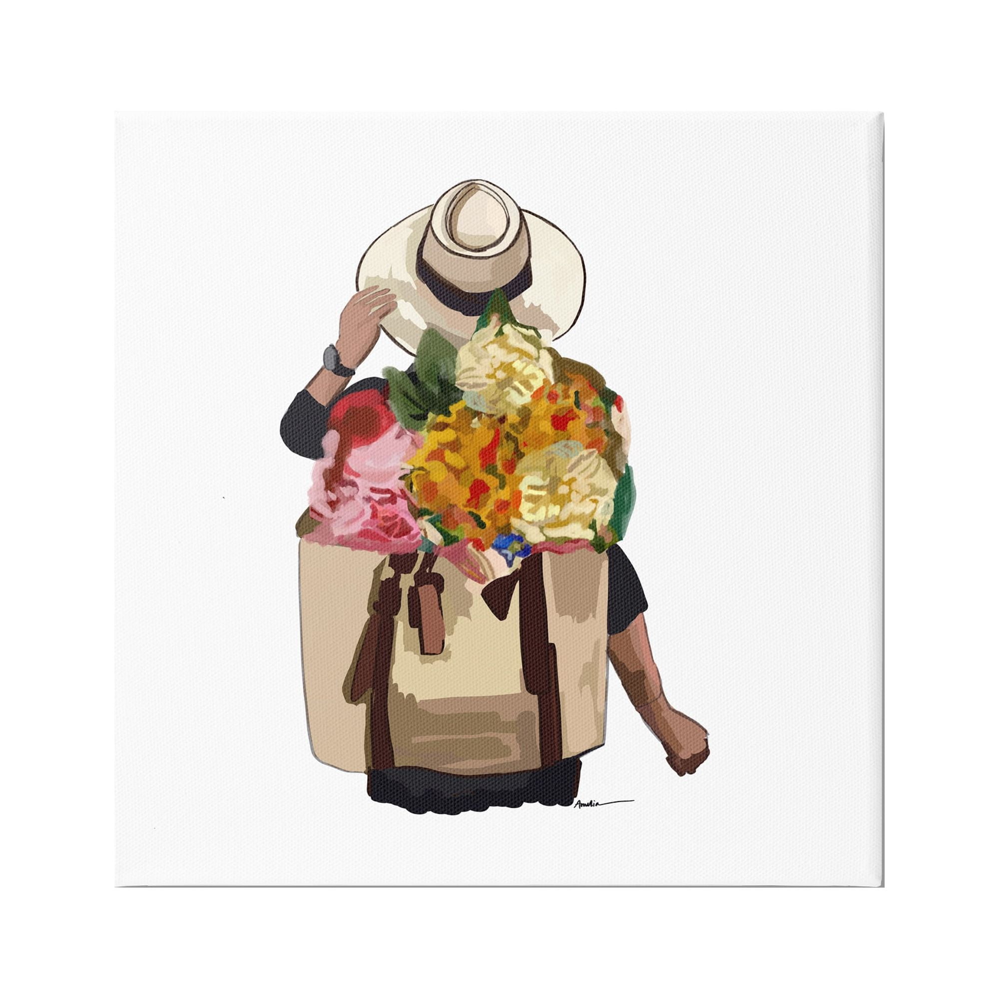 Stupell Industries Floral Backpack Mixed Blooms Summertime Sun Hat Graphic Art Gallery Wrapped Canvas Print Wall Art, Design by Amelia Noyes