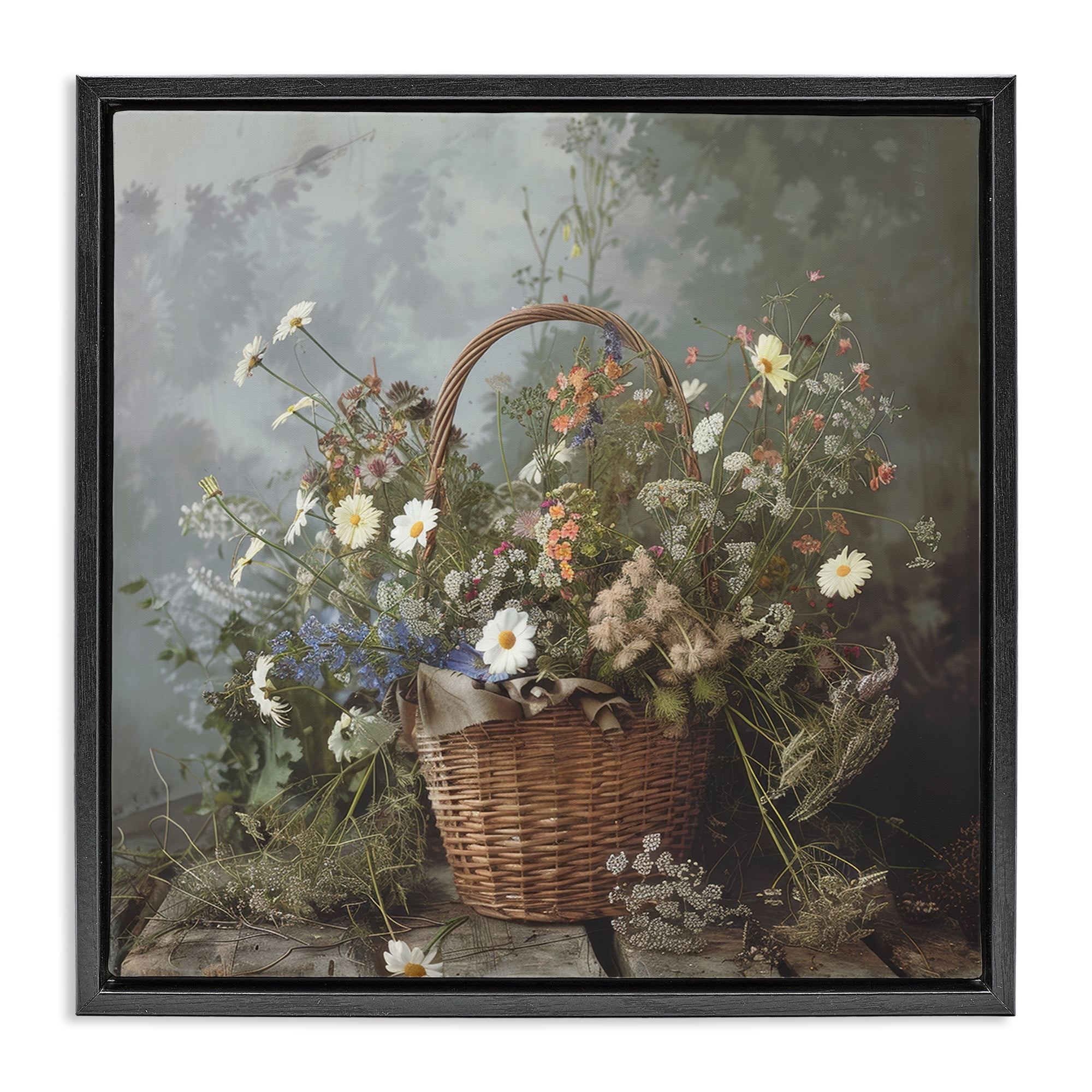 Stupell Industries Floral Basket Still Life Black Framed Floater Canvas Wall Art, design by Lazar Studio