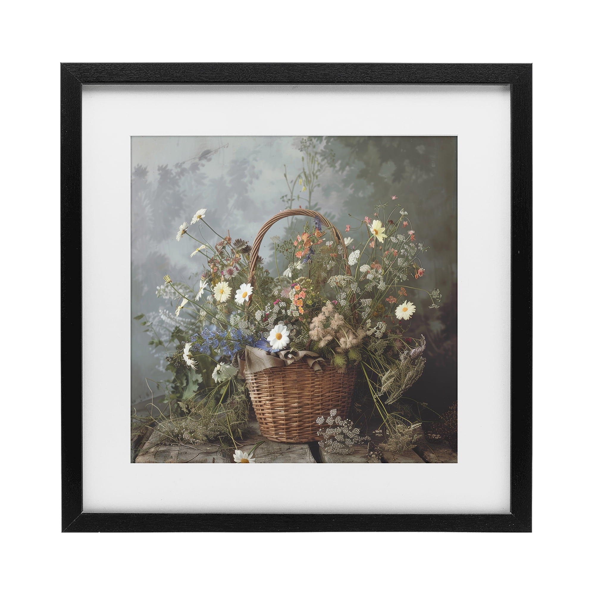 Stupell Industries Floral Basket Still Life Black Framed Print Under Glass, design by Lazar Studio