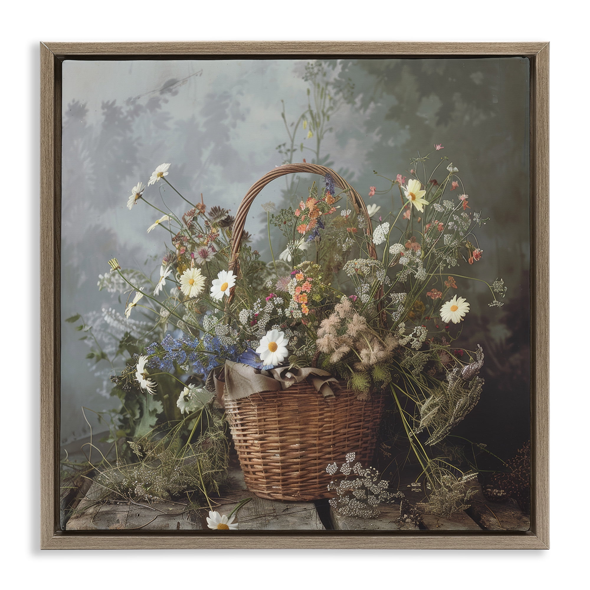 Stupell Industries Floral Basket Still Life Brown Framed Floater Canvas Wall Art, design by Lazar Studio