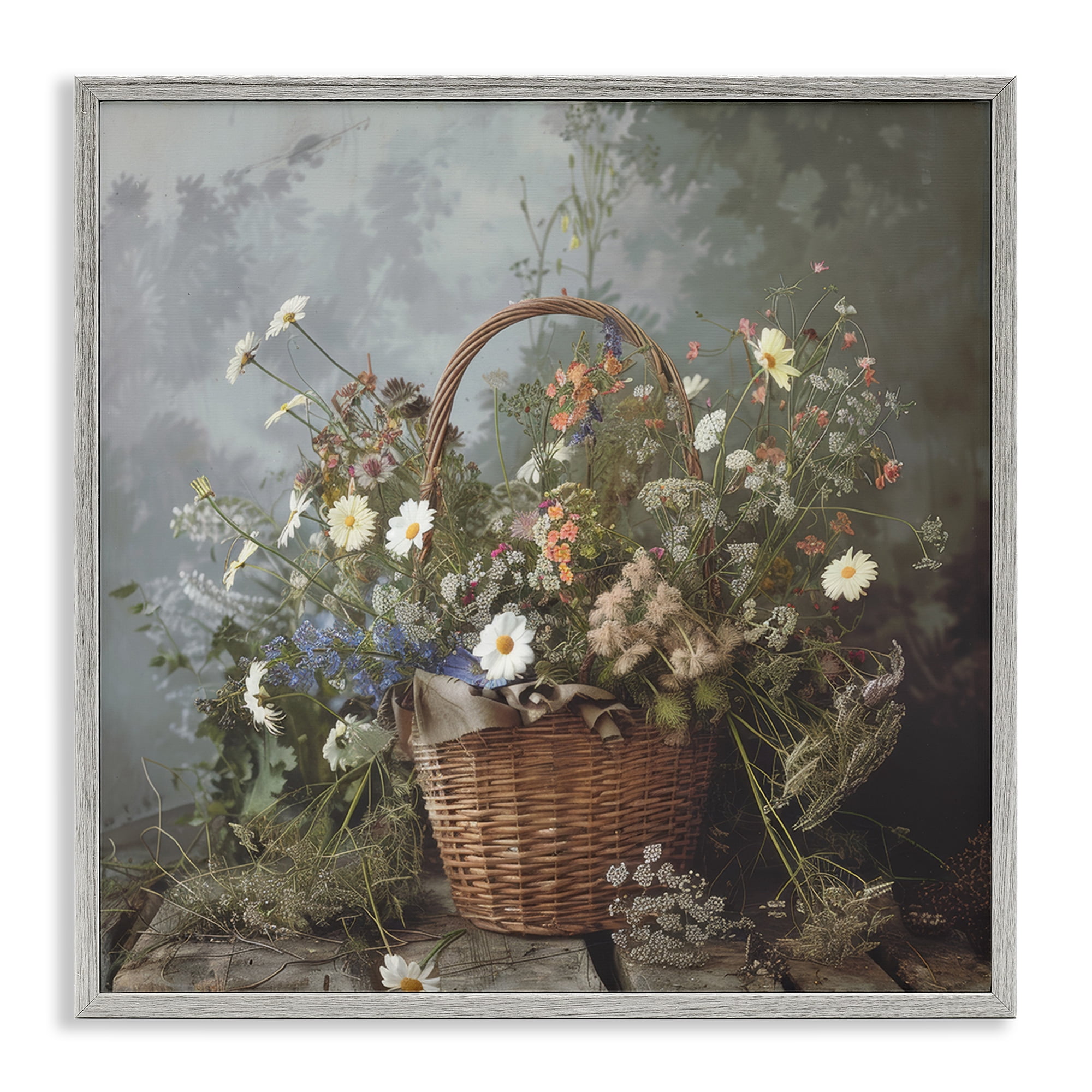 Stupell Industries Floral Basket Still Life Gray Framed Giclee Art, design by Lazar Studio