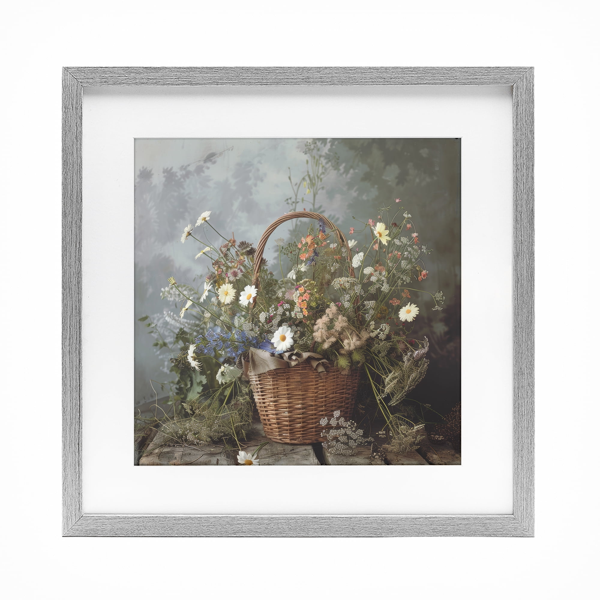 Stupell Industries Floral Basket Still Life Gray Framed Print Under Glass, design by Lazar Studio