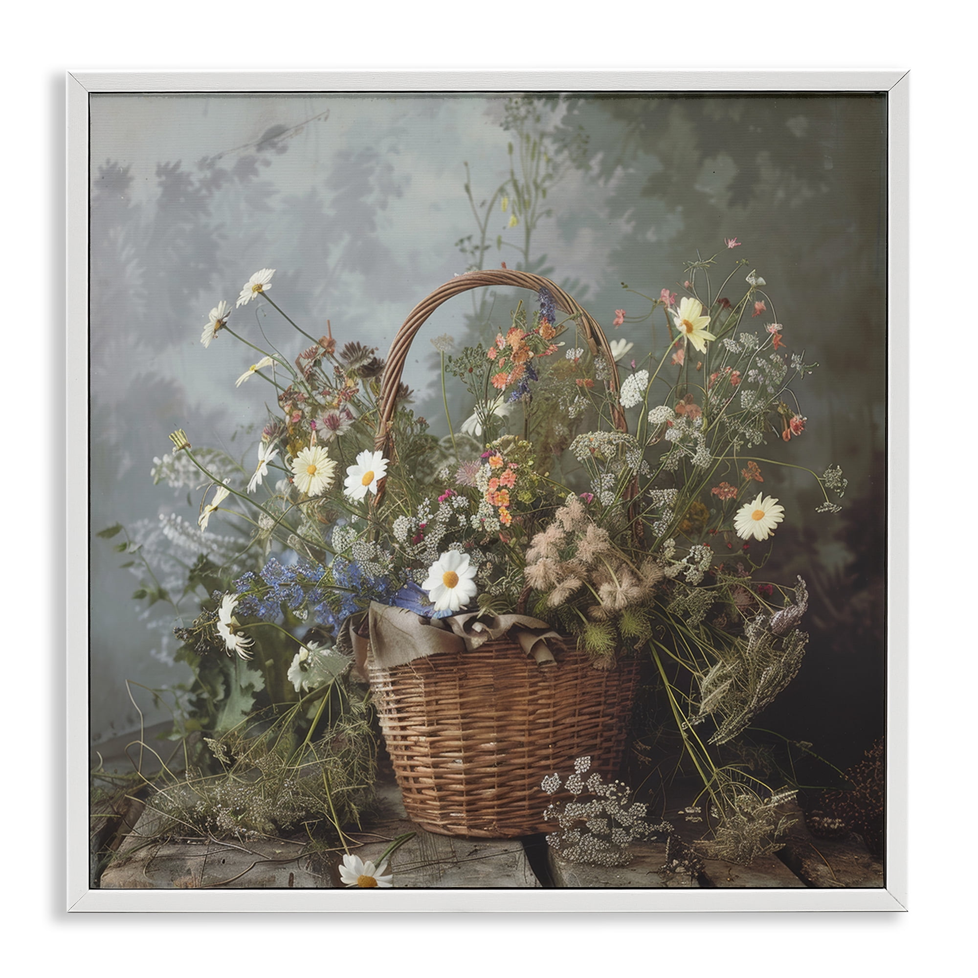 Stupell Industries Floral Basket Still Life White Framed Giclee Art, design by Lazar Studio