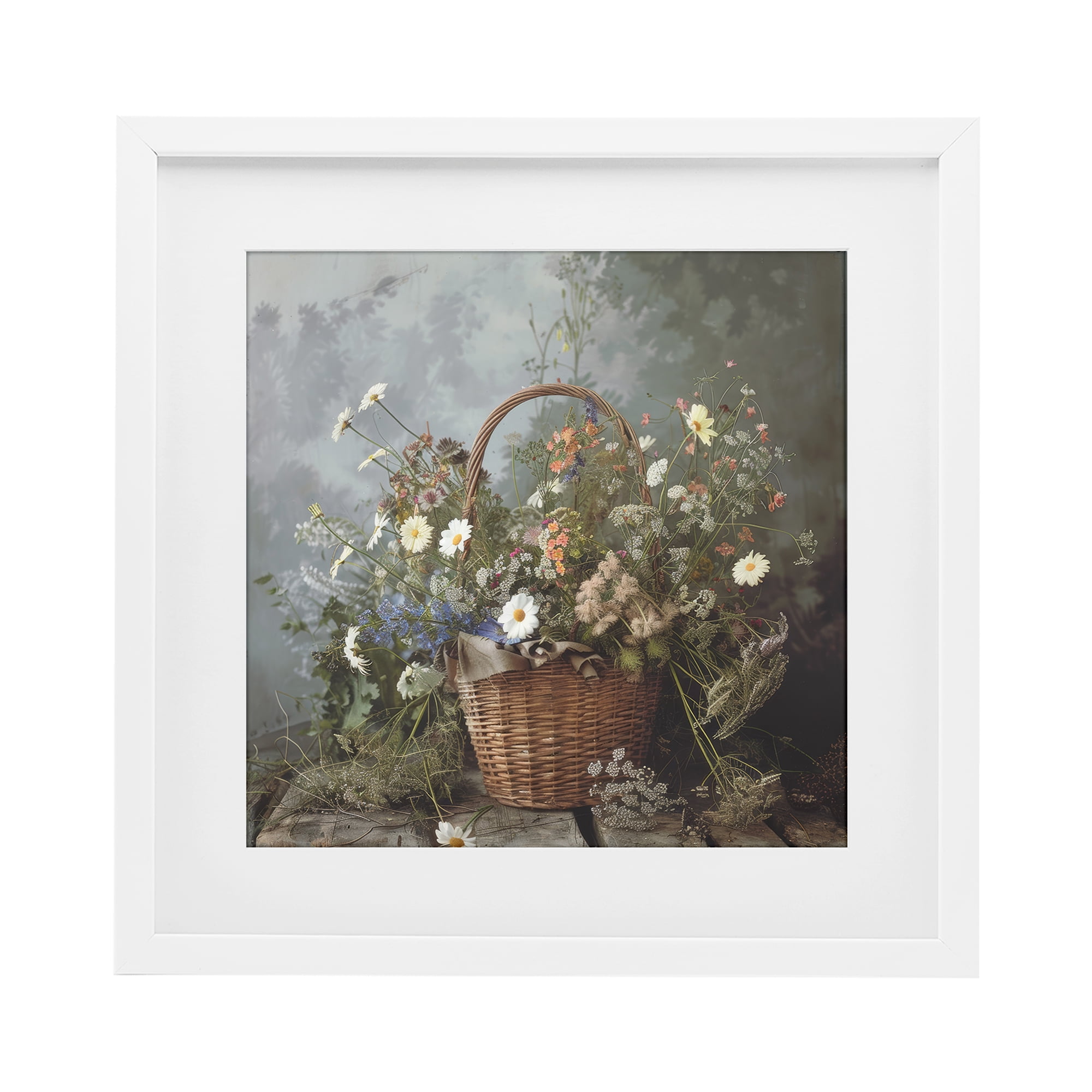 Stupell Industries Floral Basket Still Life White Framed Print Under Glass, design by Lazar Studio