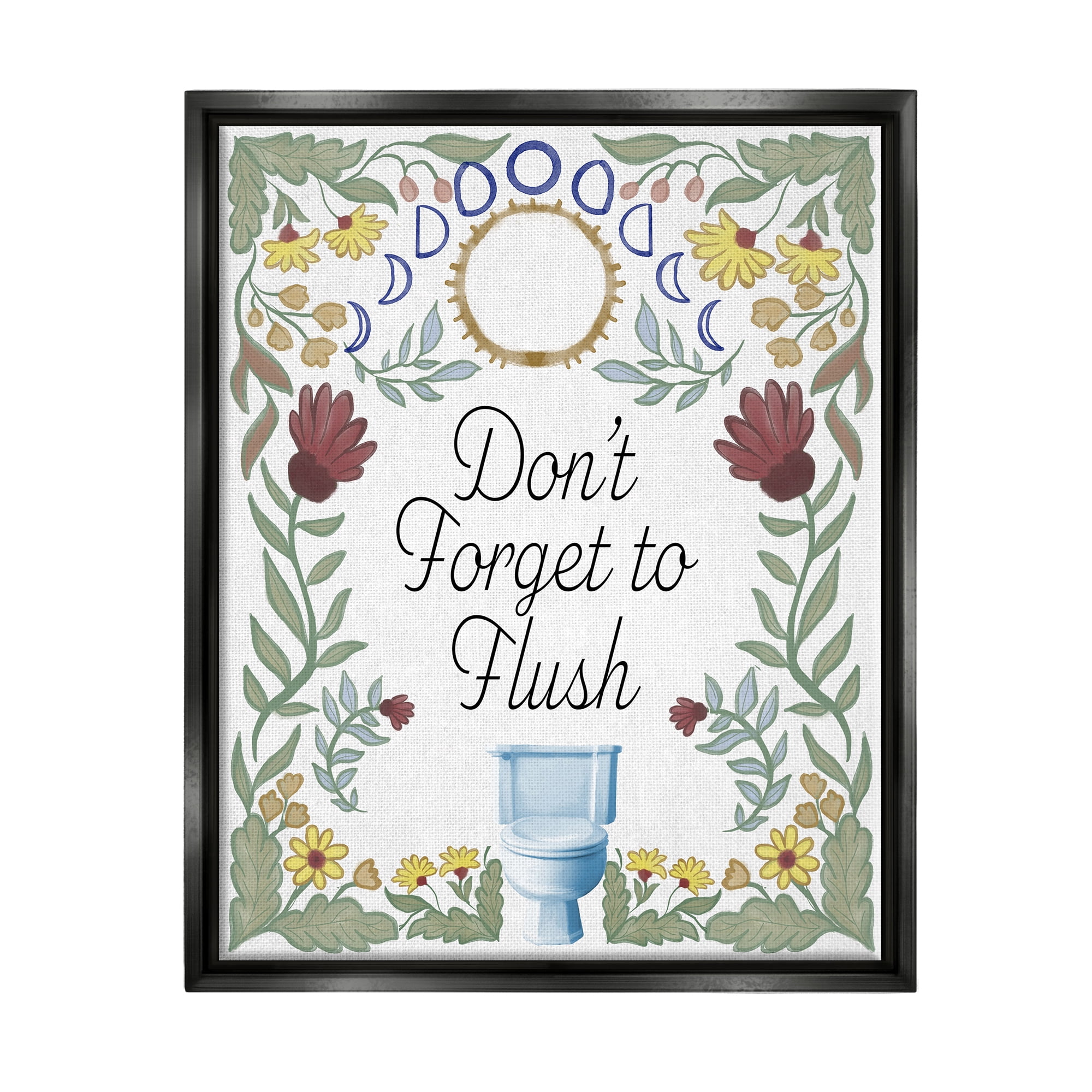 Stupell Industries Floral Bathroom Phrase Typography Painting Black Floater Framed Art Print Wall Art, 17 x 21