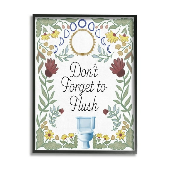 Stupell Industries Floral Bathroom Phrase Typography Painting Black Framed Art Print Wall Art, 11 x 14