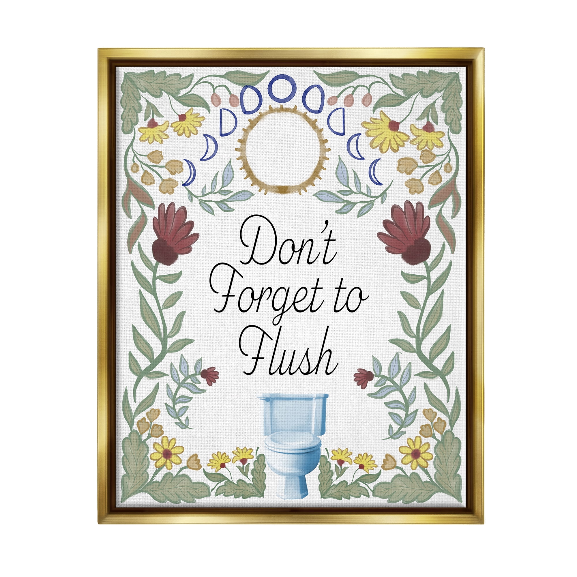 Stupell Industries Floral Bathroom Phrase Typography Painting Gold Floater Framed Art Print Wall Art, 25 x 31