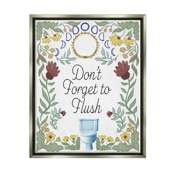 Stupell Industries Floral Bathroom Phrase Typography Painting Gray Floater Framed Art Print Wall Art, 17 x 21