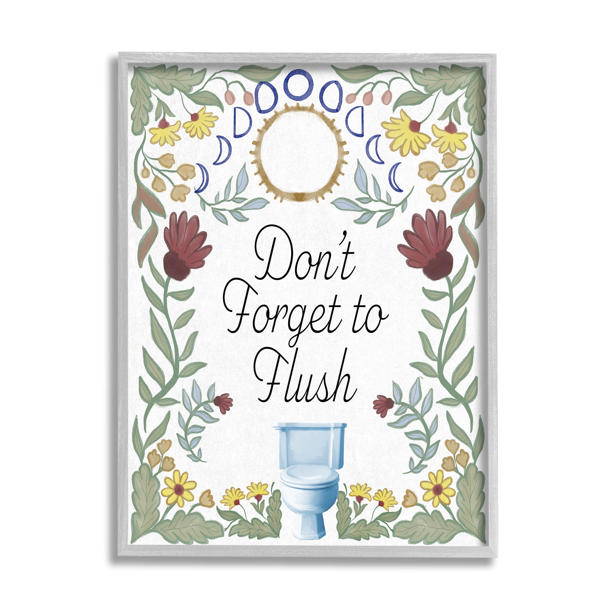 Stupell Industries Floral Bathroom Phrase Typography Painting Gray Framed Art Print Wall Art, 16 x 20