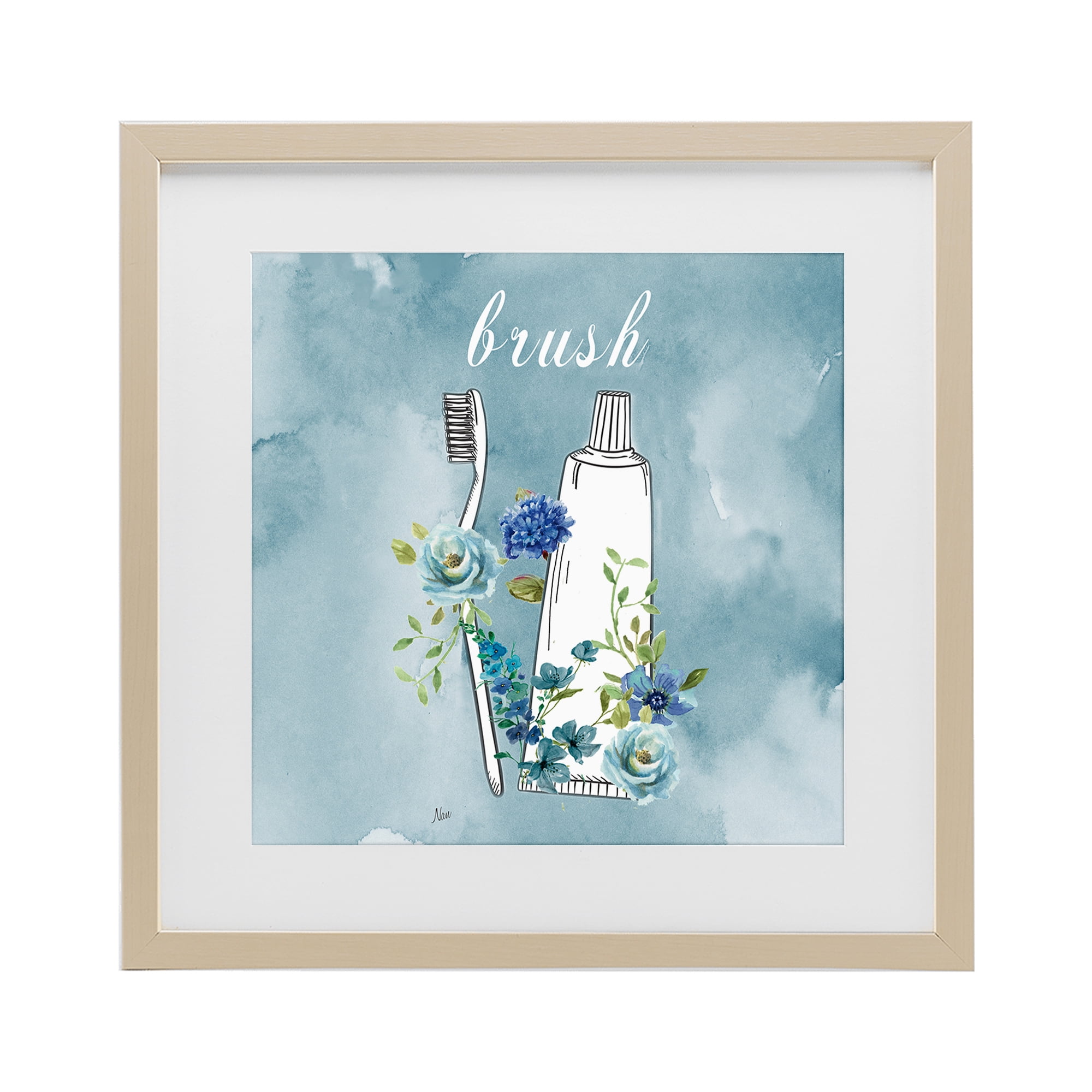 Stupell Industries Floral Bathroom Rules Brush Birch Framed Print Under Glass, design by Nan