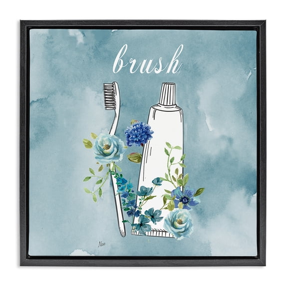 Stupell Industries French Country Floral Bathroom Rules Brush Black Floating Frame Canvas Art, 18 x 18, by Nan