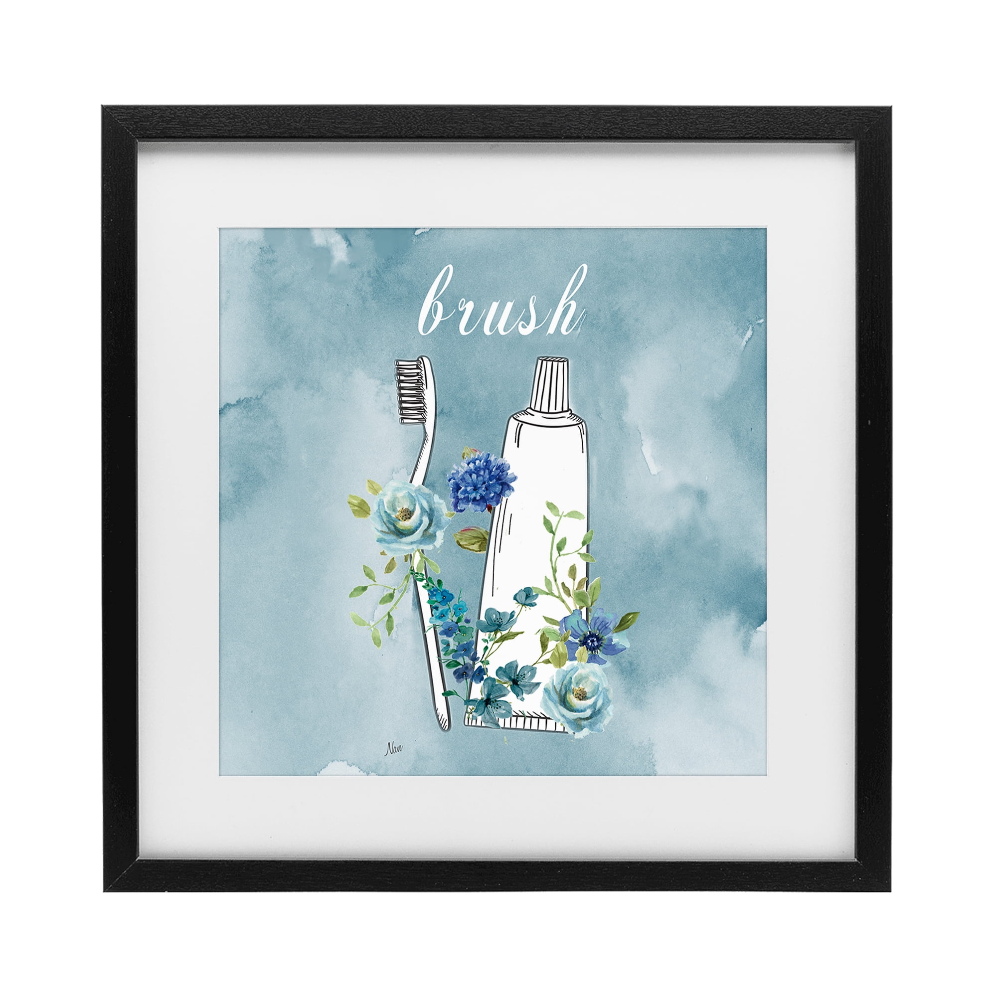 Stupell Industries Floral Bathroom Rules Brush Black Framed Print Under Glass, design by Nan