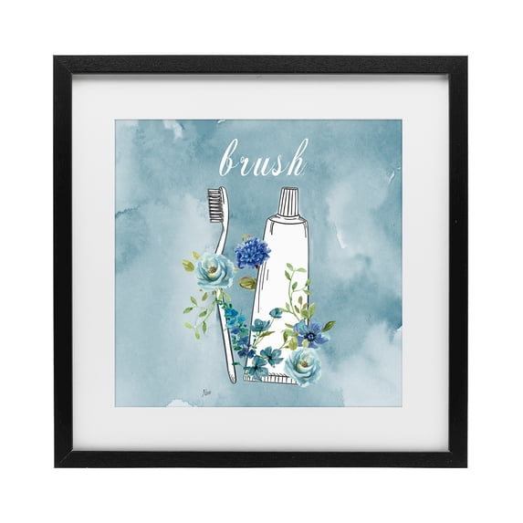 Stupell Industries French Country Floral Bathroom Rules Brush Black Framed Print Under Glass, 13 x 13, by Nan