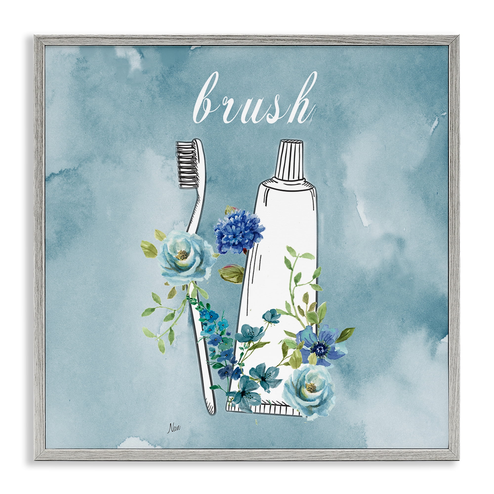Stupell Industries Floral Bathroom Rules Brush Gray Framed Giclee Art, design by Nan