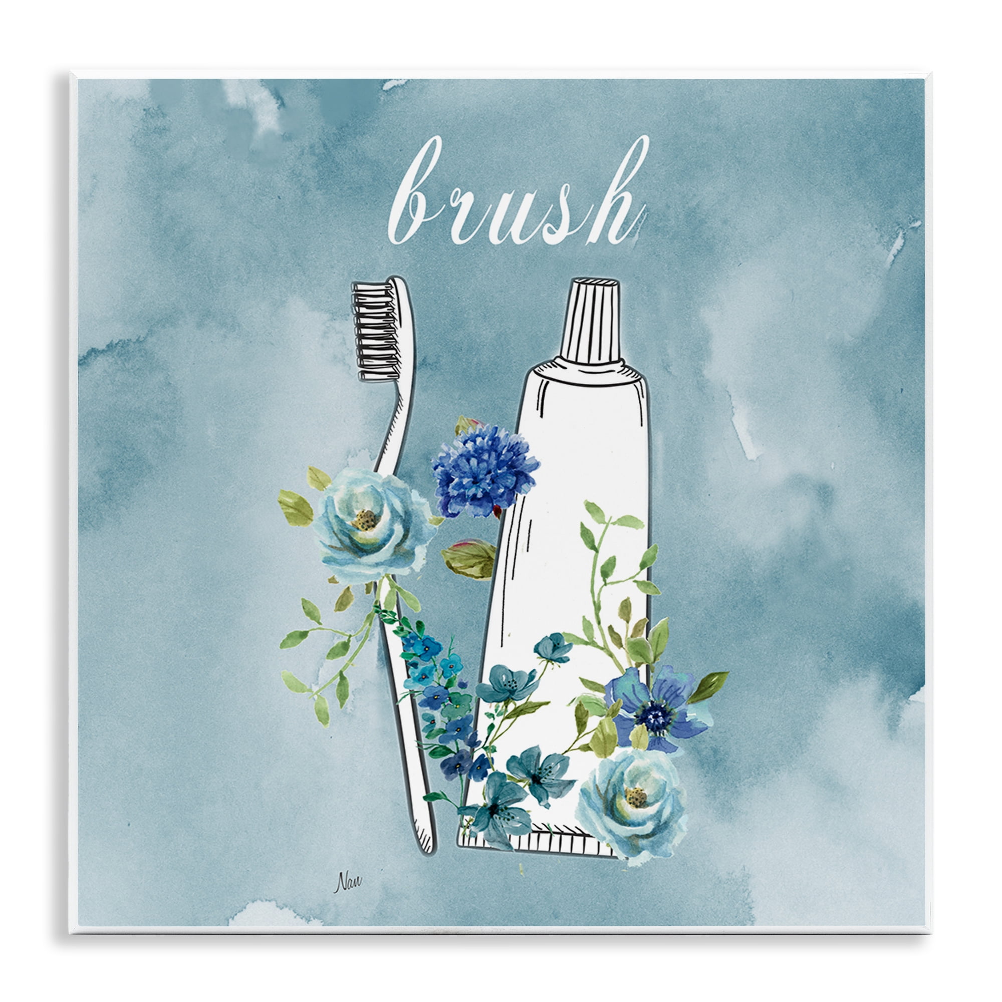 Stupell Industries Floral Bathroom Rules Brush Wall Plaque Art, design by Nan