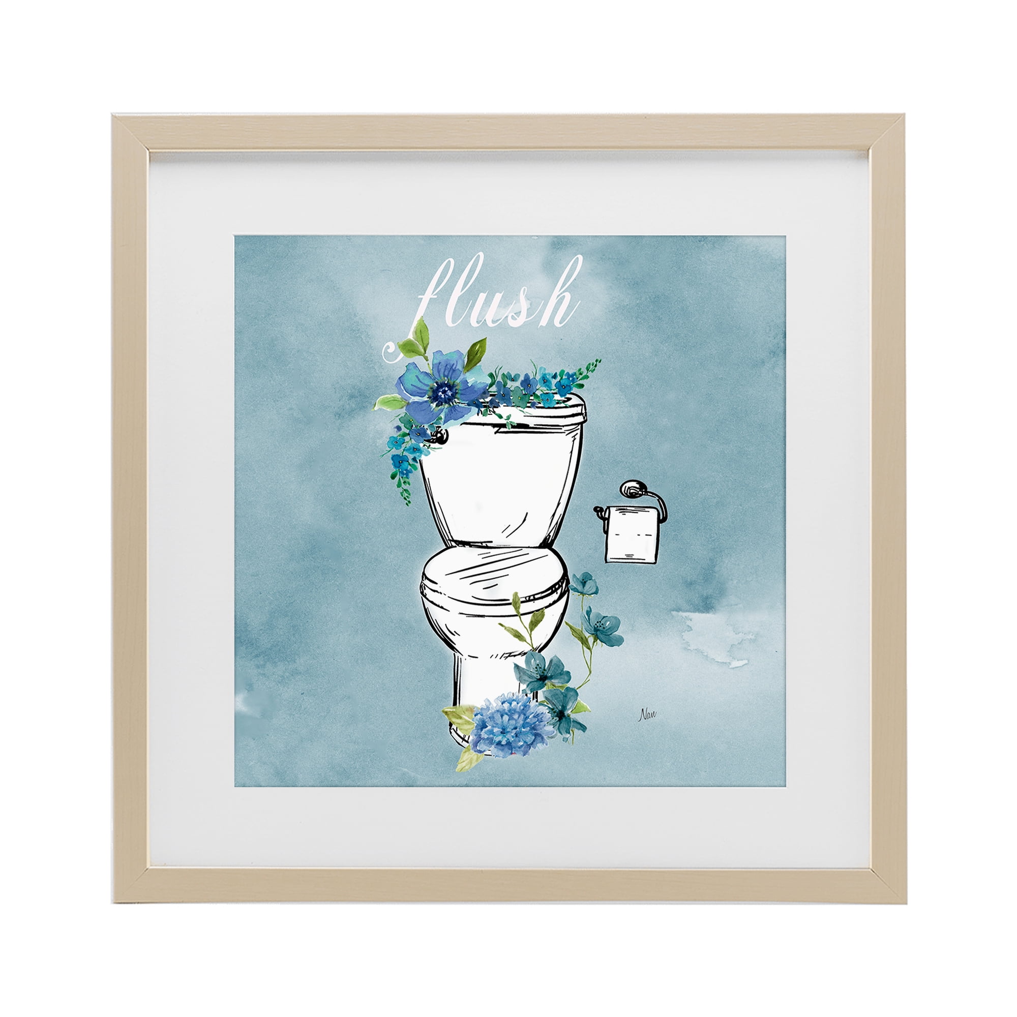 Stupell Industries Floral Bathroom Rules Flush Birch Framed Print Under Glass, design by Nan