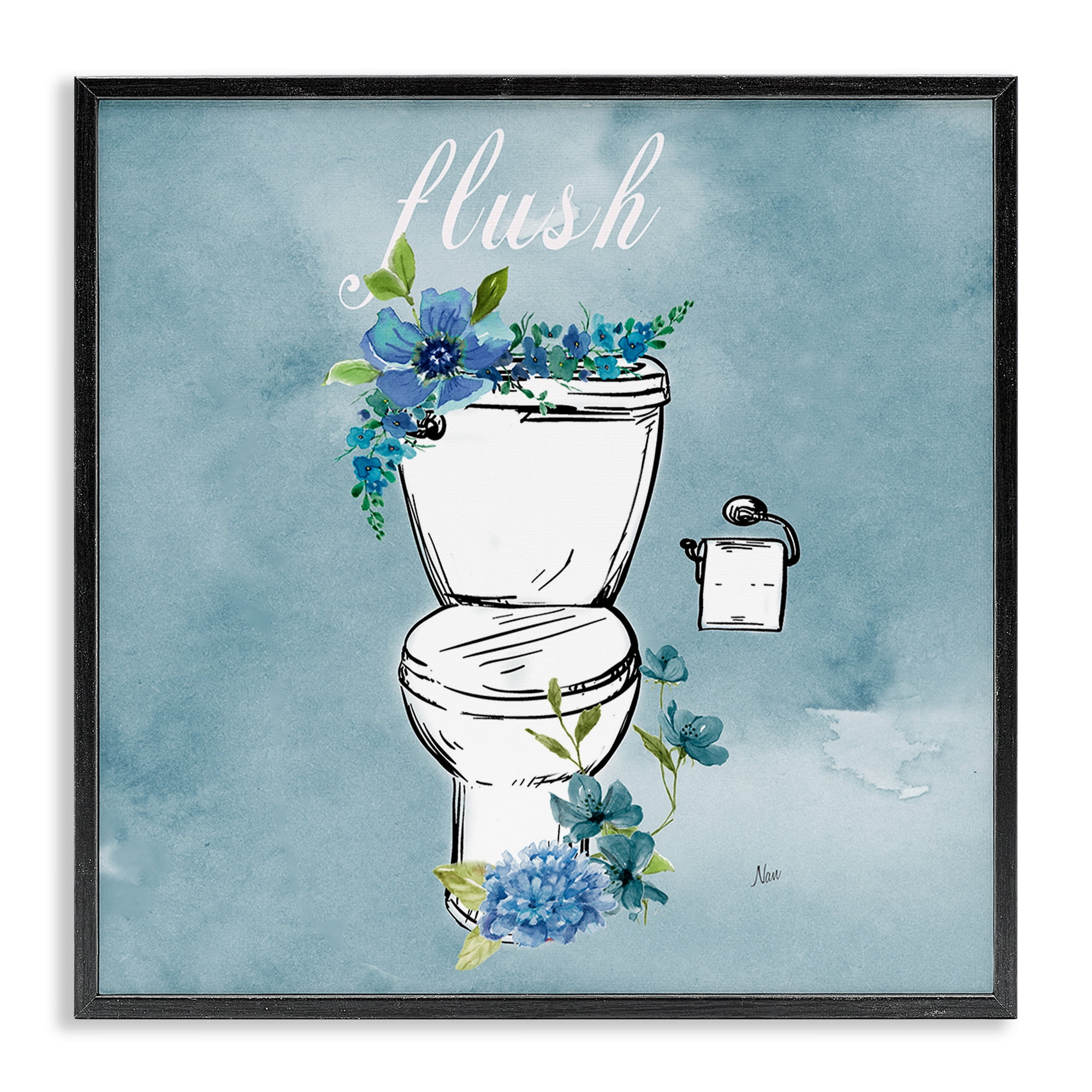 Stupell Industries Floral Bathroom Rules Flush Black Framed Giclee Art, design by Nan