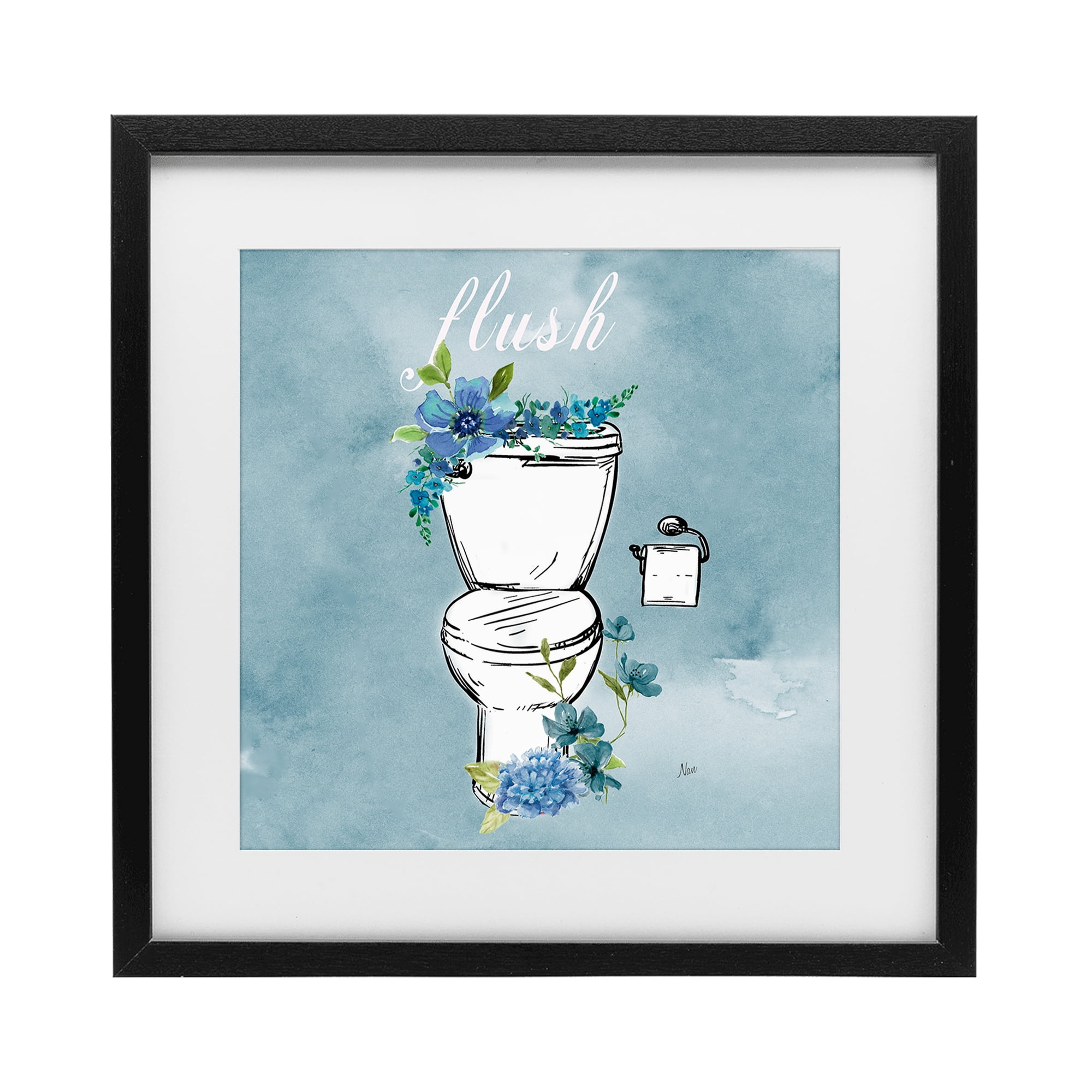 Stupell Industries Floral Bathroom Rules Flush Black Framed Print Under Glass, design by Nan